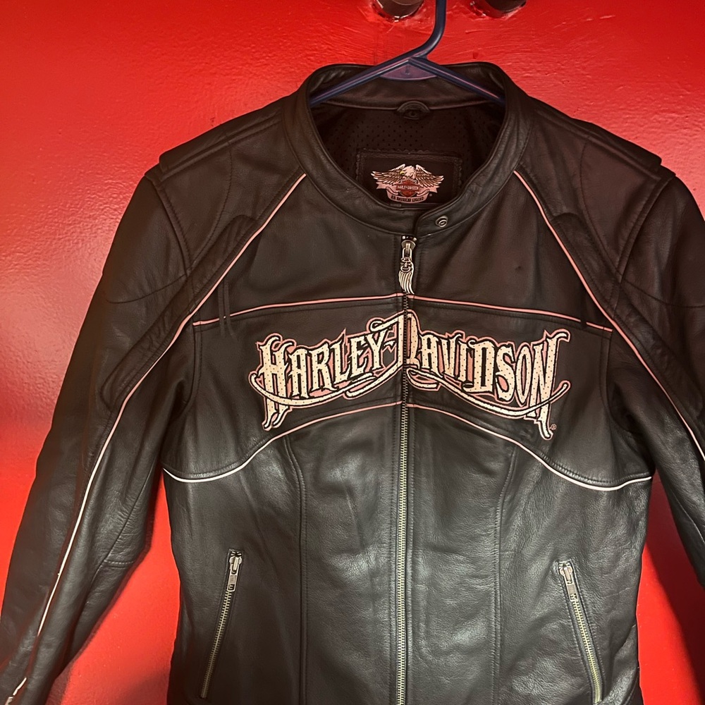 Harley-Davidson Women's Black Leather Jacket with White Accents